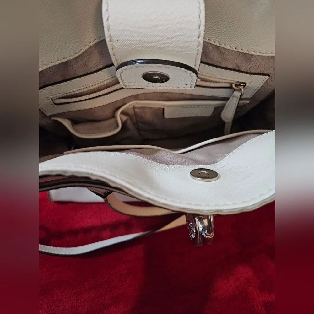 Michael Kors Large Hamilton Leather Vanilla/White Satchel